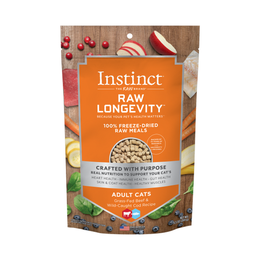 Instinct® Raw Longevity™ 100% Freeze-Dried Raw Meals Grass-Fed Beef & Wild-Caught Cod Recipe for Cats 9.5oz Bag