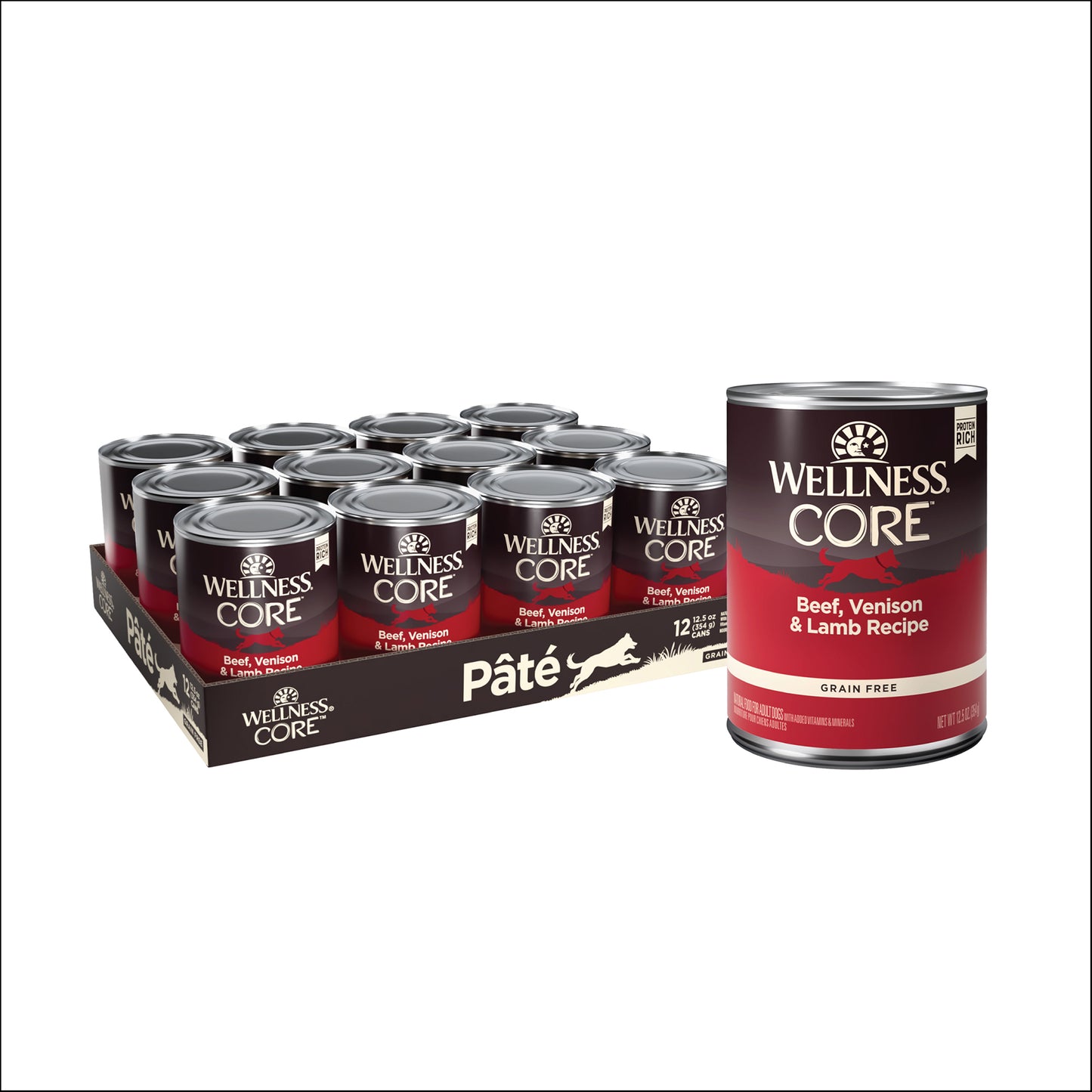 Wellness CORE Natural Wet Grain Free Canned Dog Food Beef Venison & Lamb 12.5oz Can