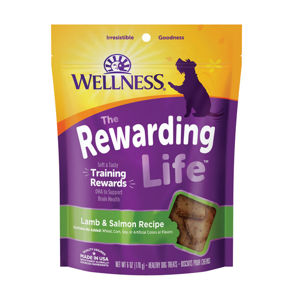 Wellness Rewarding Life Soft & Chewy Dog Treats Grain Free Lamb & Salmon 6oz Bag