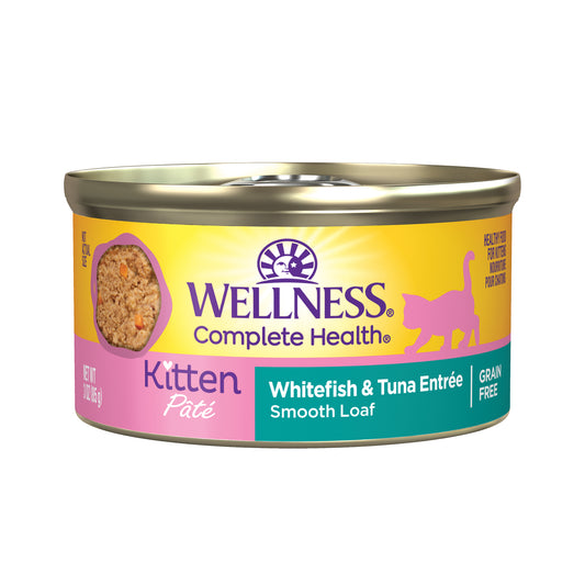 Wellness Complete Health Kitten Canned Wet Cat Food Whitefish & Tuna Entrée 3 oz Can Pack of 24