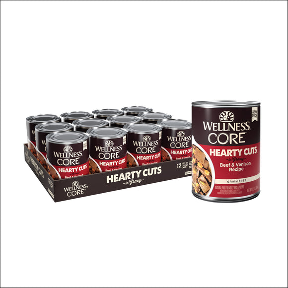 Wellness CORE Hearty Cuts Natural Wet Grain Free Canned Dog Food Beef & Venison 12.5oz Can