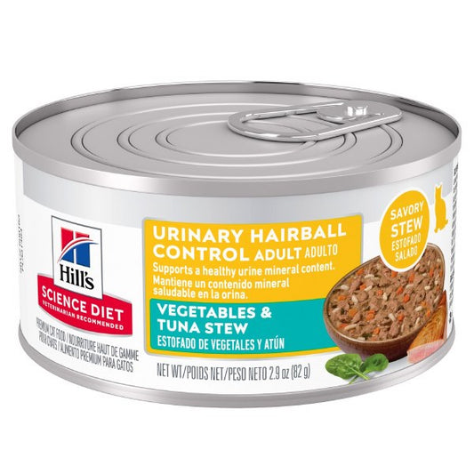 Hills Science Diet Adult Urinary Hairball Control Vegetables & Tuna Stew Cat Food 2.9oz can