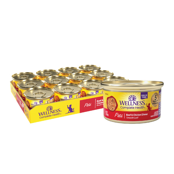 Wellness Complete Health Grain Free Canned Cat Food Beef & Chicken Dinner Pate 3ozs