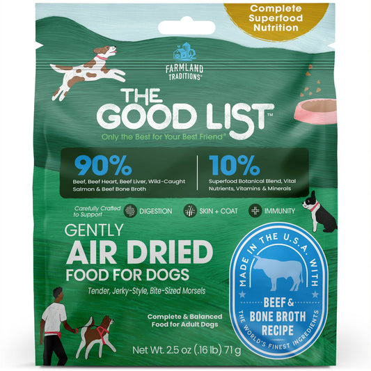 Farmland Traditions The Good List Gently Air Dried Dog Food Beef & Bone Broth 2.5oz