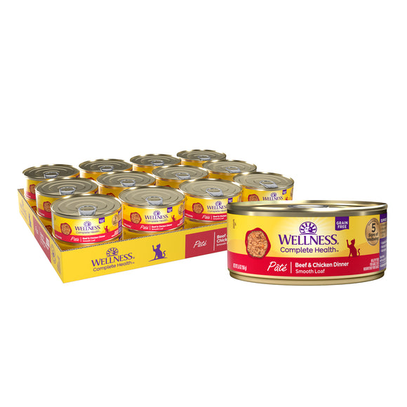 Wellness Complete Health Grain Free Canned Cat Food Beef & Chicken Dinner Pate 5.5ozs