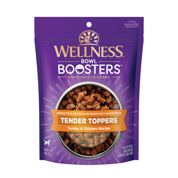 Wellness Bowl Boosters Tender Toppers Natural Grain Free Dog Food Topper Turkey & Chicken Recipe 8oz Bag