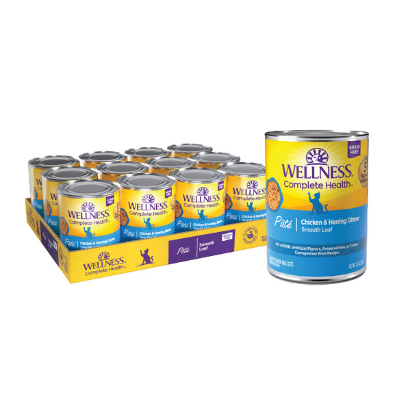 Wellness Complete Health Grain Free Canned Cat Food Chicken & Herring Dinner Pate 12.5ozs