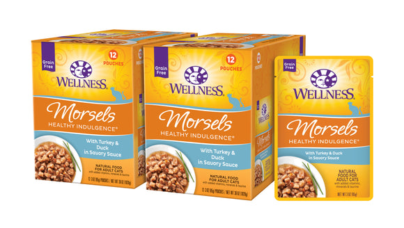 Wellness Healthy Indulgence Natural Grain Free Wet Cat Food Morsels Turkey & Duck 3oz Pouch