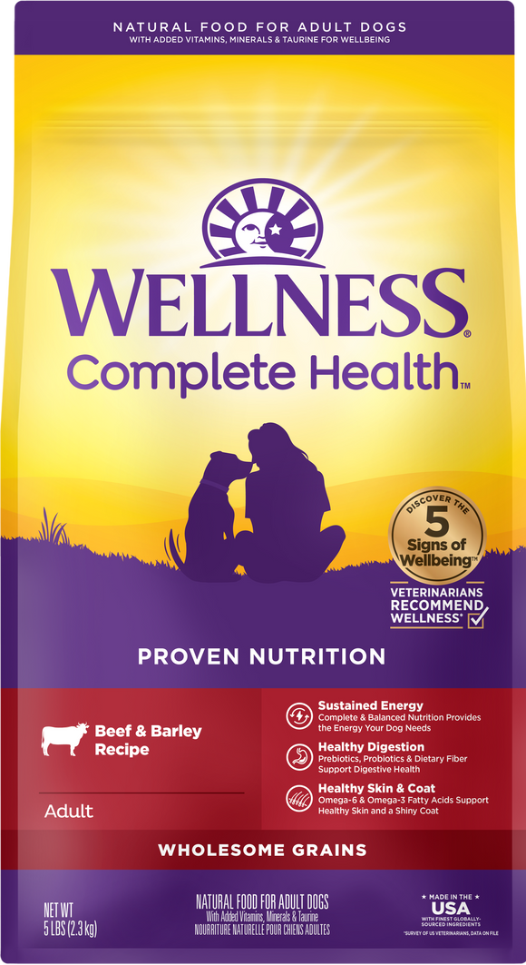 Wellness Complete Health Adult Dry Dog Food Beef & Barley Recipe 5lb Bag