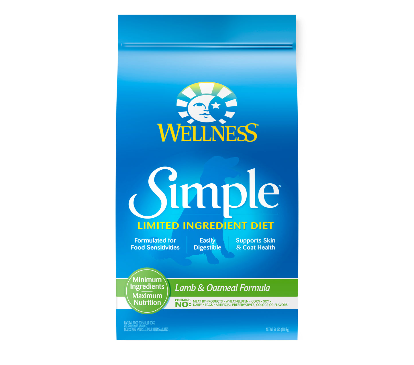 Wellness Simple Natural Limited Ingredient Dry Dog Food Lamb and Oatmeal Recipe 26lb Bag