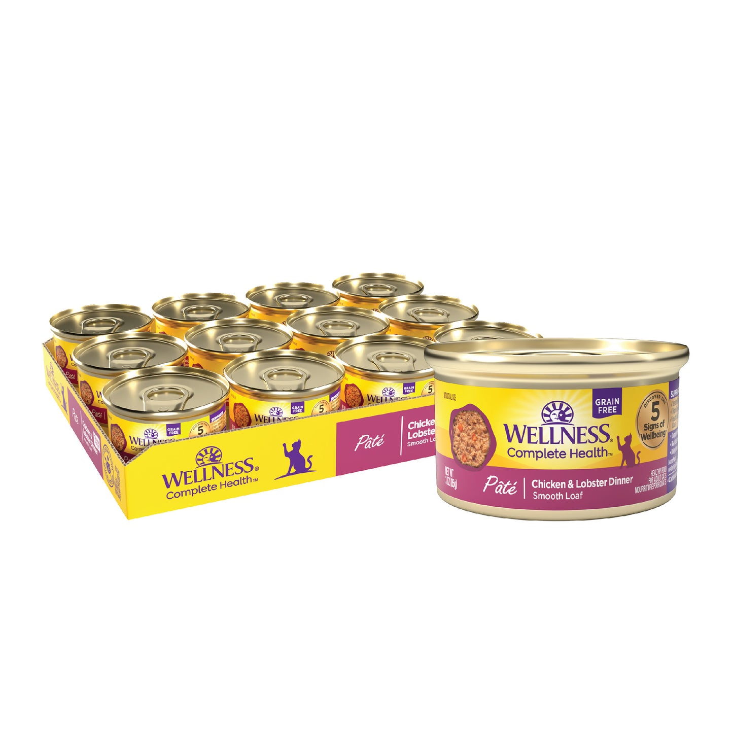 Wellness Complete Health Natural Grain Free Wet Canned Cat Food Chicken & Lobster Pate 3oz Can