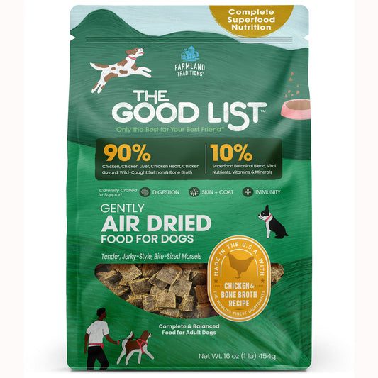Farmland Traditions The Good List Gently Air Dried Dog Food Chicken & Bone Broth 1lb