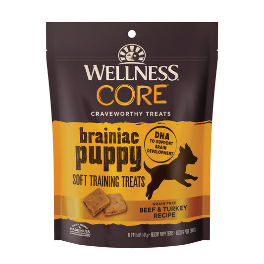 Wellness CORE Brainiac Puppy Soft Training Dog Treats Grain Free Beef & Turkey 5oz Bag