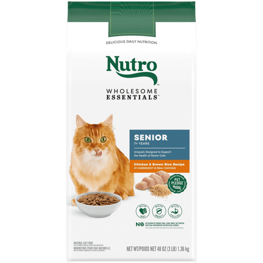 Nutro Wholesome Essentials Dry Cat Food Senior Formula with Chicken & Brown Rice Recipe 3lb Bag