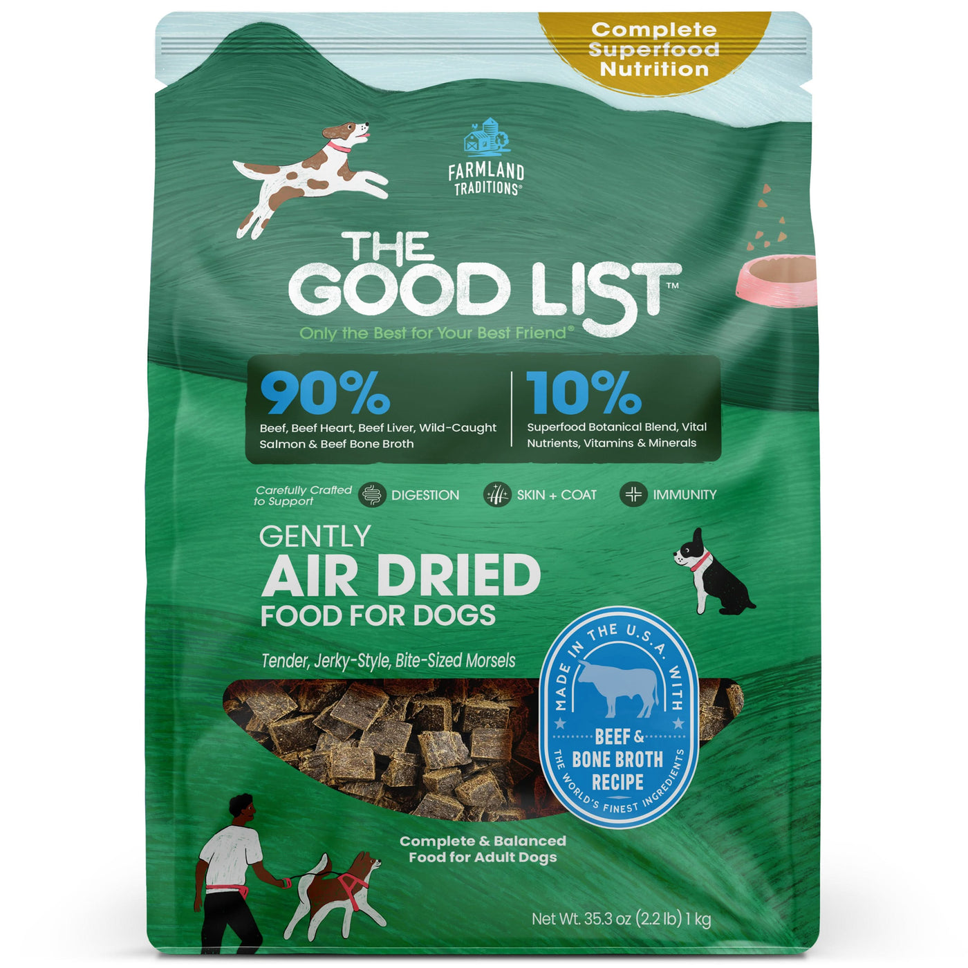 Farmland Traditions The Good List Gently Air Dried Dog Food Beef & Bone Broth 2.2lb