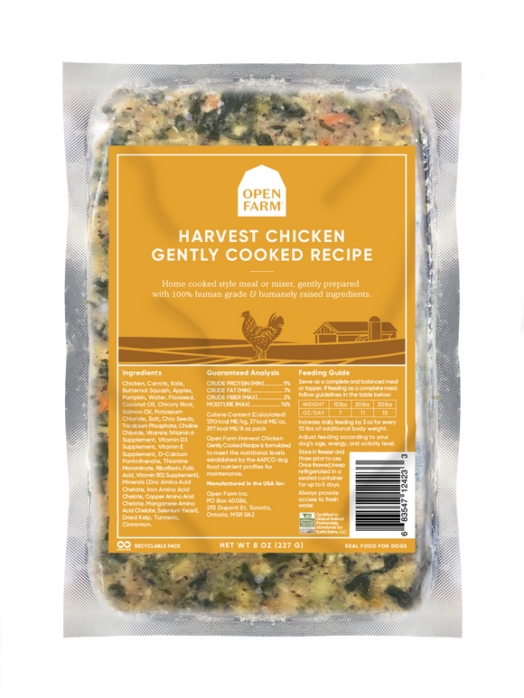 Open Farm Frozen Gently Cooked Dog Food Chicken Recipe 8oz
