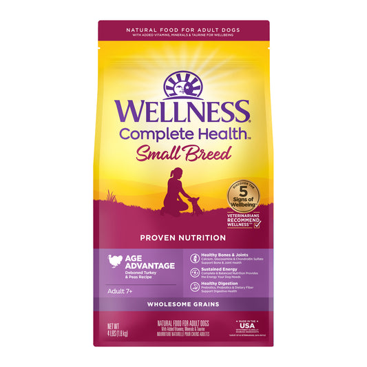 Wellness Complete Health Natural Dry Small Breed Senior Dog Food Turkey & Peas 4lb Bag