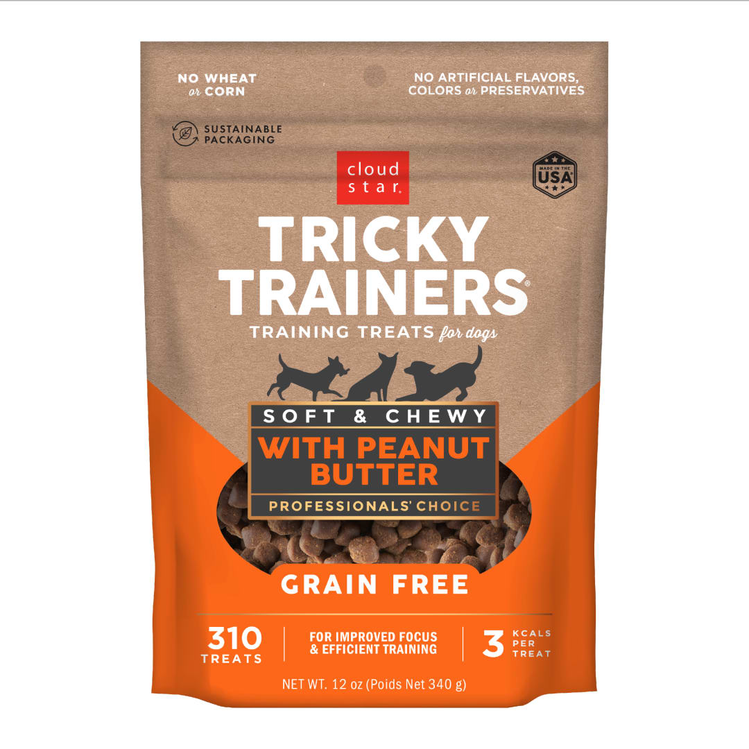 Cloud Star Tricky Trainers Soft & Chewy Grain Free Dog Treats, Peanut Butter, 12 oz. Pouch