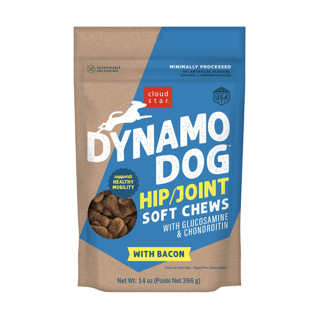 Cloud Star Dynamo Dog Soft Chews Hip & Joint Grain Free Dog Treats, Bacon & Cheese, 14 oz. Pouch
