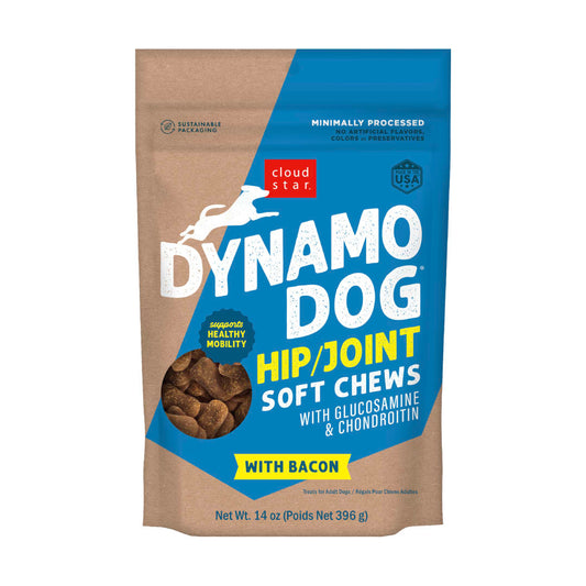 Cloud Star Dynamo Dog Soft Chews Hip & Joint Grain Free Dog Treats, Bacon & Cheese, 14 oz. Pouch