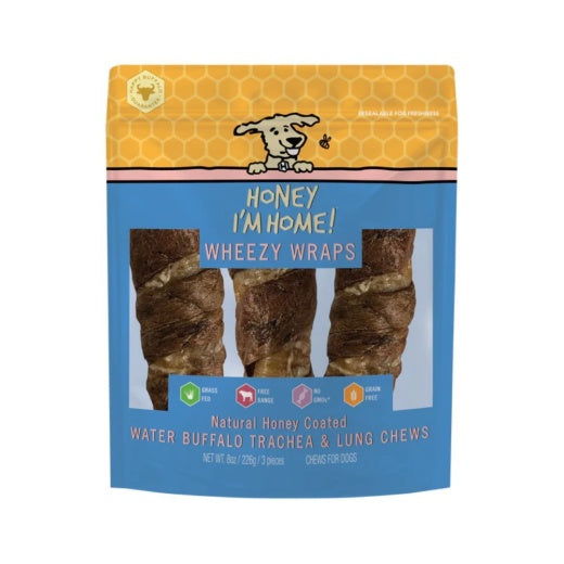 Honey I'm Home Dog Buffalo Trachea Wrapped In Lung 6 In 4 Pk