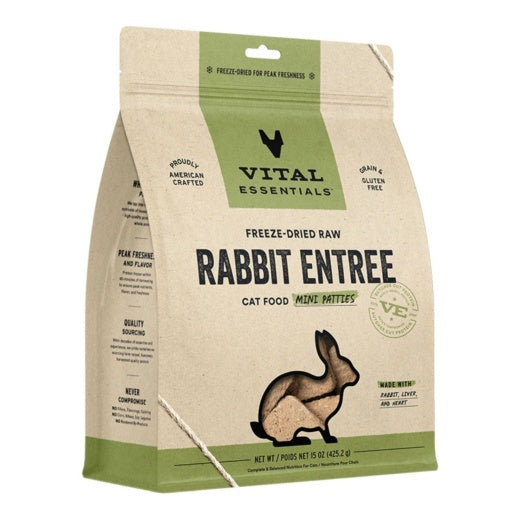 Vital Essentials Cat Freeze-Dried Raw Grain Free Rabbit Mini Patties Entree 15oz