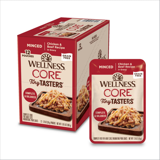 Wellness CORE Tiny Tasters Wet Cat Food Minced Chicken & Beef in Gravy 1.75oz Pouch