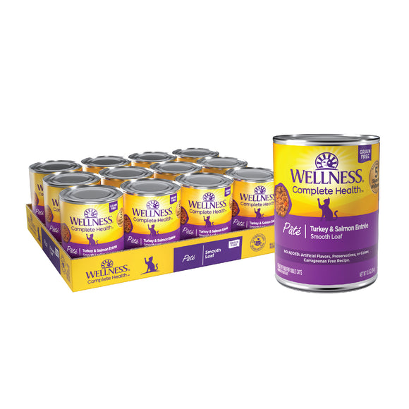 Wellness Complete Health Grain Free Canned Cat Food Turkey & Salmon Pate 12.5ozs