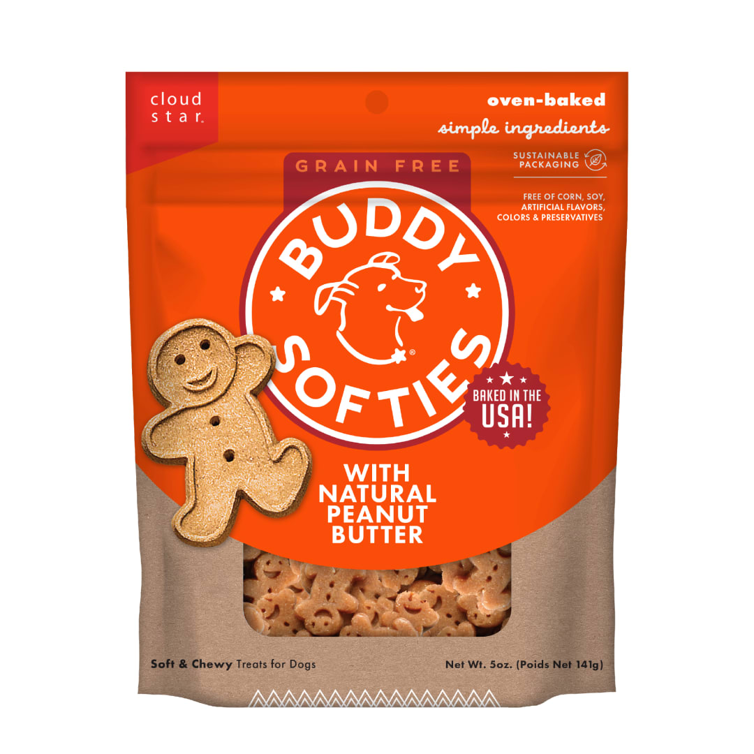 Cloud Star Buddy Biscuits Softies Soft & Chewy Grain Free Dog Treats, Peanut Butter, 5 oz. Pouch