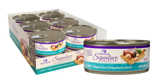 Wellness CORE Signature Selects Grain Free Canned Cat Food Flaked Skipjack Tuna & Shrimp in Broth 5.3ozs