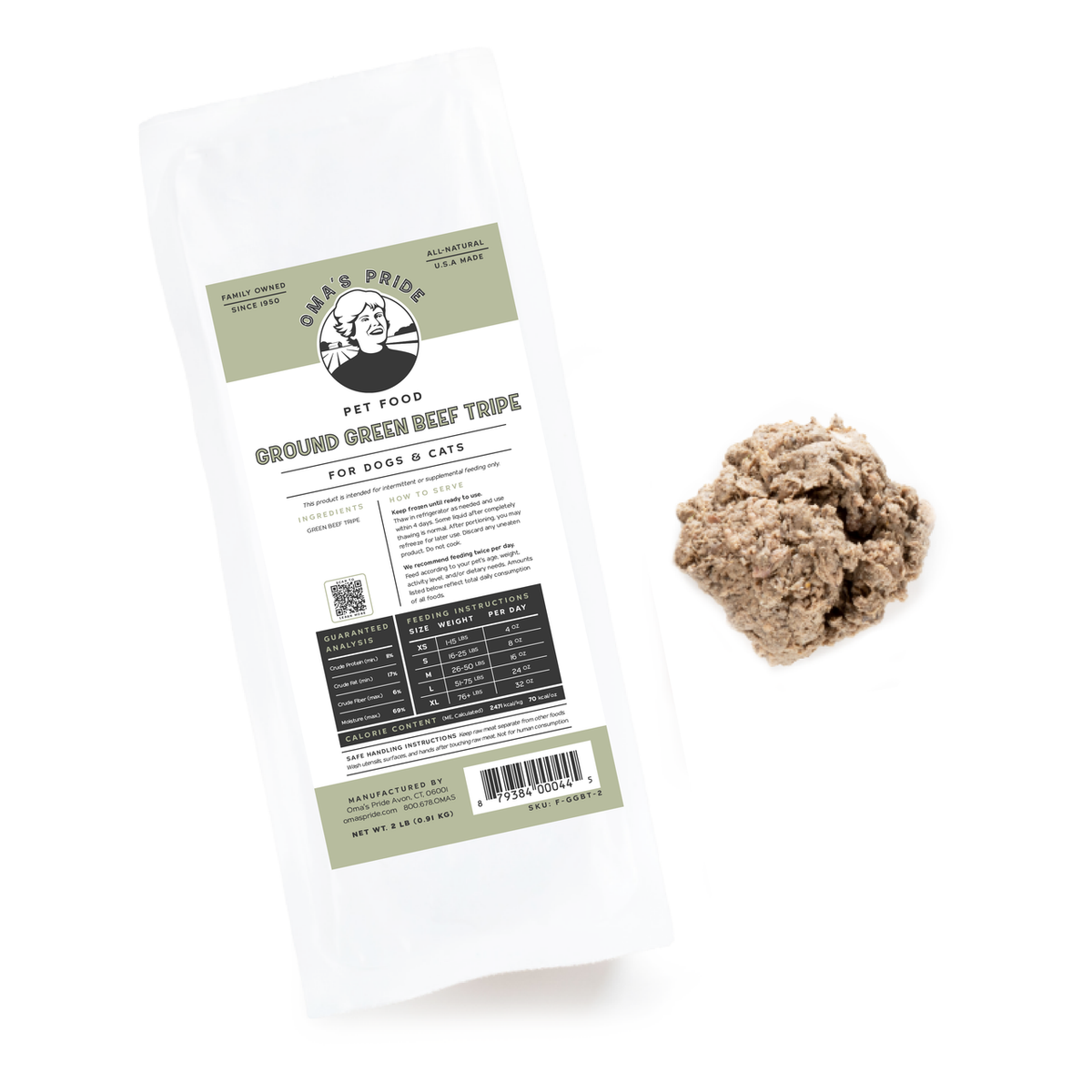Oma's Pride Ground Green Beef Tripe Dog Food 1lb
