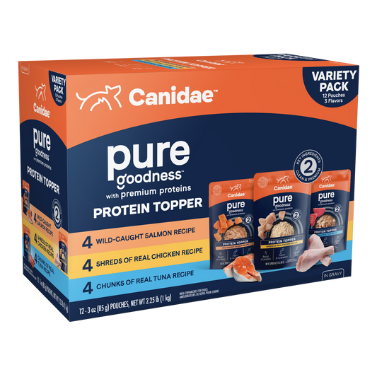 CANIDAE PURE Goodness Protein Topper for Dogs Variety Pack (Salmon, Chicken, & Tuna) 3oz 12pk