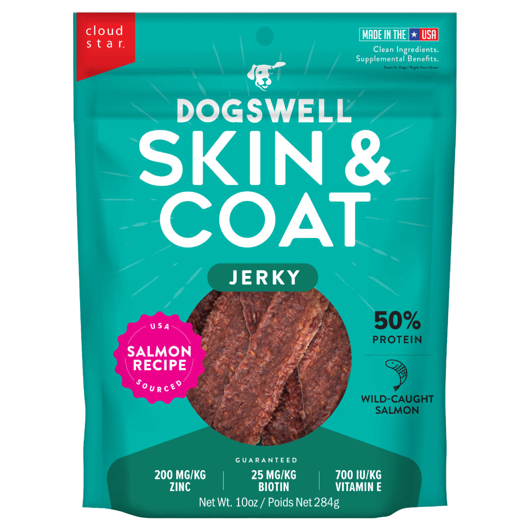 Dogswell Skin & Coat Jerky Dog Treats, Salmon, 10 oz. Pouch