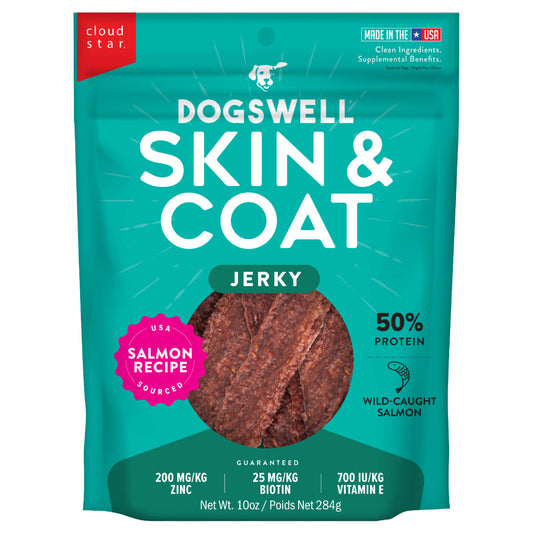 Dogswell Skin & Coat Jerky Dog Treats, Salmon, 10 oz. Pouch