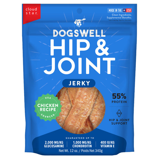 Dogswell Hip & Joint Jerky Dog Treats, Chicken, 12 oz. Pouch