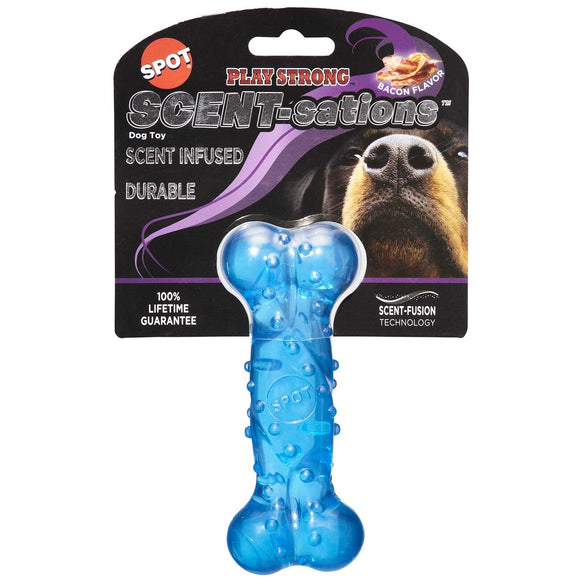 SPOT Play Strong Scent-Sations Bone Dog Toy 6in, Bacon Flavor