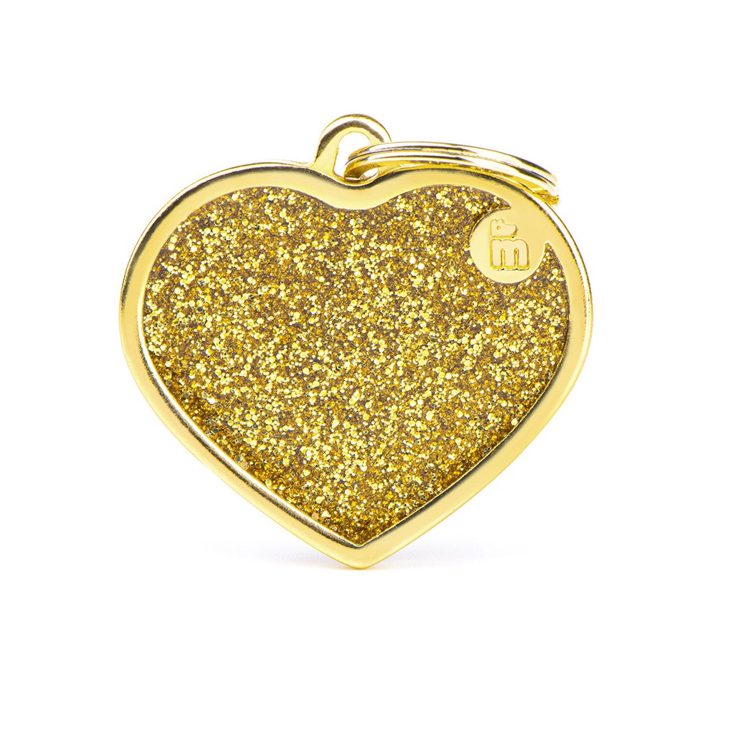 My Family ID Shine Big Gold Glitter Heart ID Tag