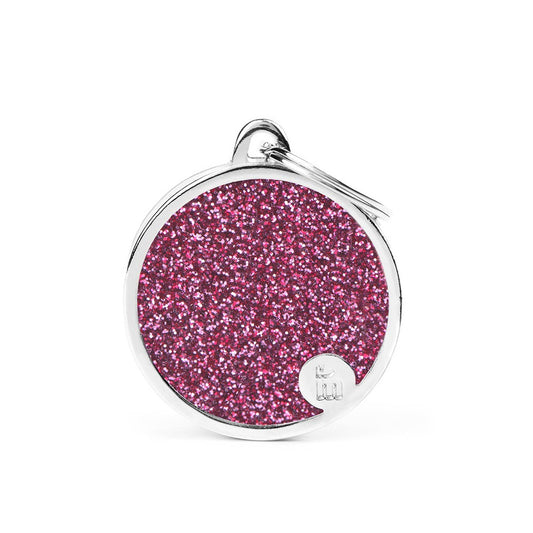 My Family ID Shine Big Pink Glitter Circle ID Tag
