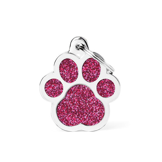 My Family ID Shine Big Pink Glitter Paw ID Tag