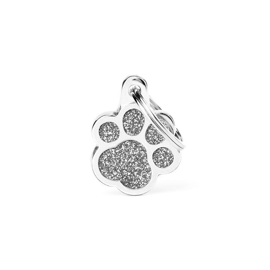 My Family ID Shine Grey Glitter Paw ID Tag