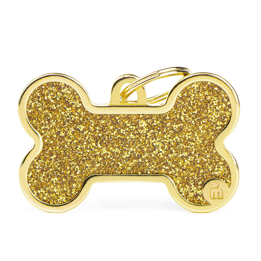 My Family ID Shine XL Gold Glitter Bone ID Tag