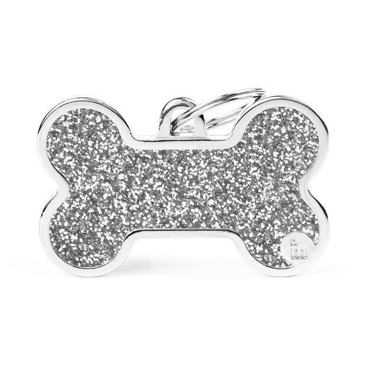 My Family ID Shine XL Grey Glitter Bone ID Tag
