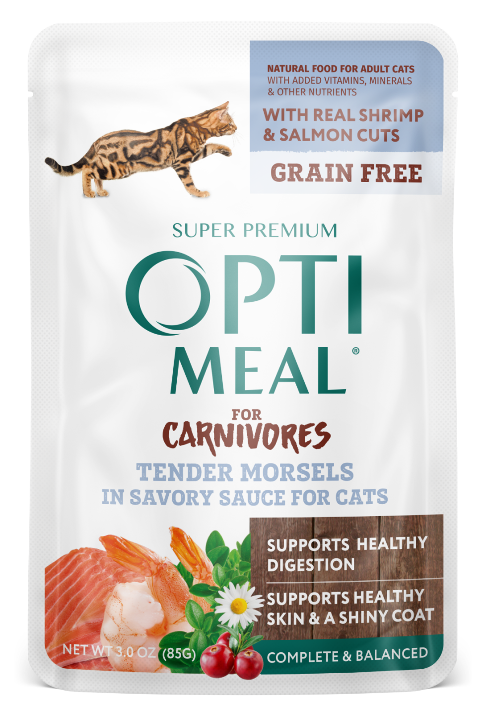 Optimeal Tender Morsels 3oz Grain Free Cat Pouch Shrimp Salmon