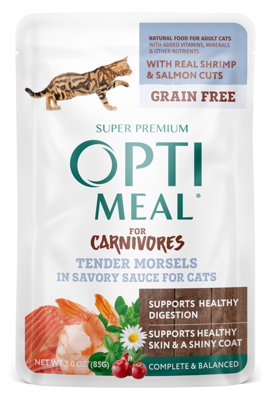 Optimeal Tender Morsels 3oz Grain Free Cat Pouch Shrimp Salmon