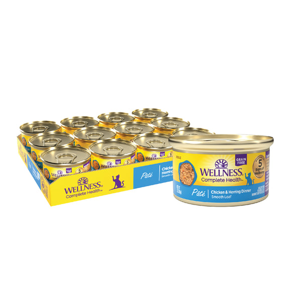 Wellness Complete Health Grain Free Canned Cat Food Chicken & Herring Dinner Pate 3ozs