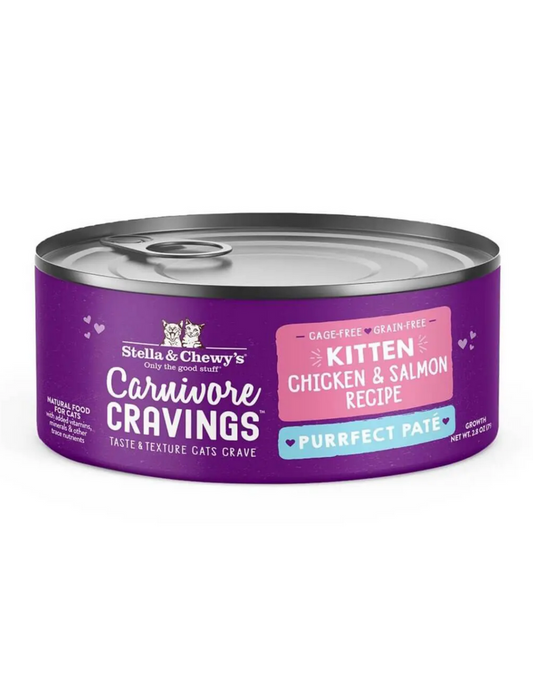 Stella & Chewy's Carnivore Cravings Purrfect Pate Cage-Free Chicken & Salmon Kitten Recipe Wet Cat Food, 2.8 oz.