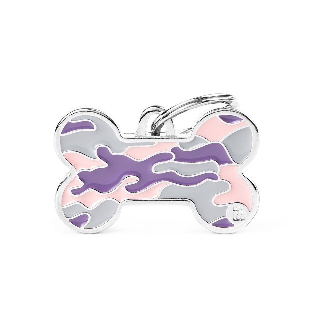 My Family ID Style Camouflage Big Pink Bone ID Tag