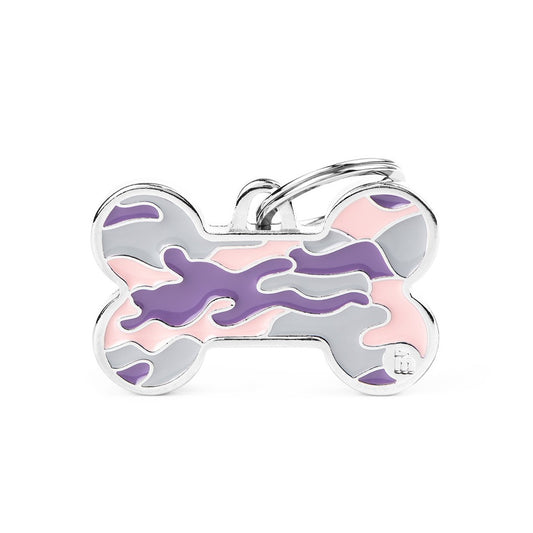 My Family ID Style Camouflage Big Pink Bone ID Tag