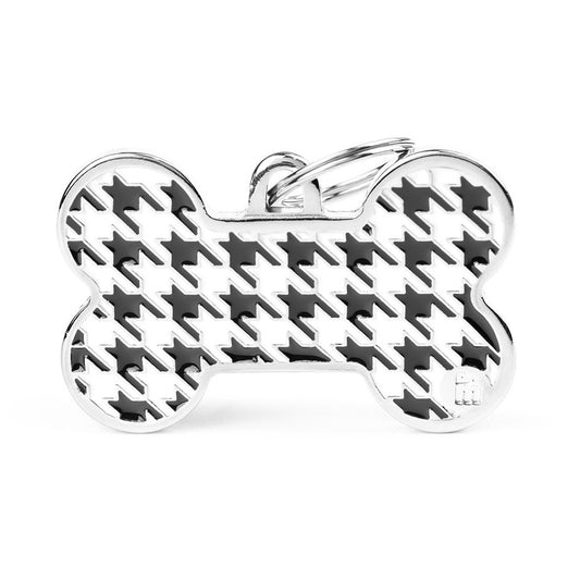 My Family ID Style Pied de Poule XL Black Bone ID Tag