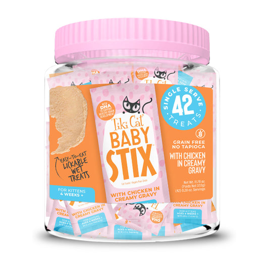 Tiki Cat Baby Stix Wet Treats Chicken in Gravy Jar 42ct
